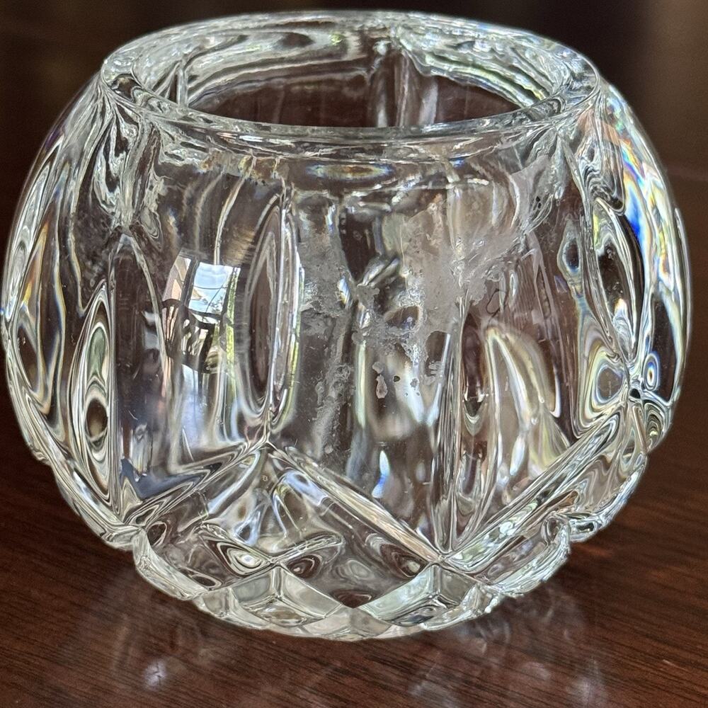 VTG HOMCO Votive Candle Holder Glass Crystal Cut Pattern Decor Trinkets Made USA